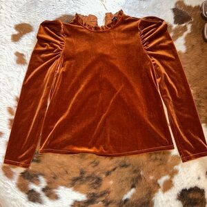 Velvet Ruffle Neck Long Sleeve Top